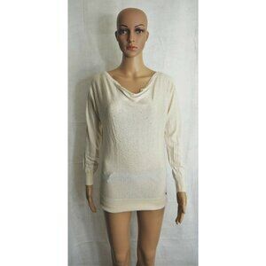 Guess Womens Cream Ivory Rhinestone Embellished Doleman Sleeve Sweater Medium